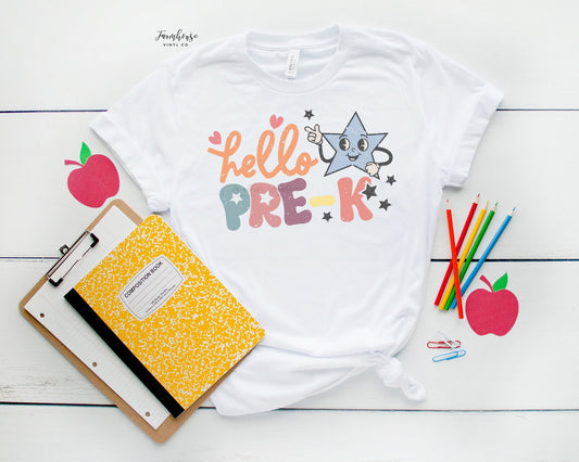 Hello Pre-K Retro Star Shirt / Educator Staff Shirts / Teacher Gift / Matching Teacher Shirts / First Day School Shirt / Kid School Shirt - Farmhouse Vinyl Co