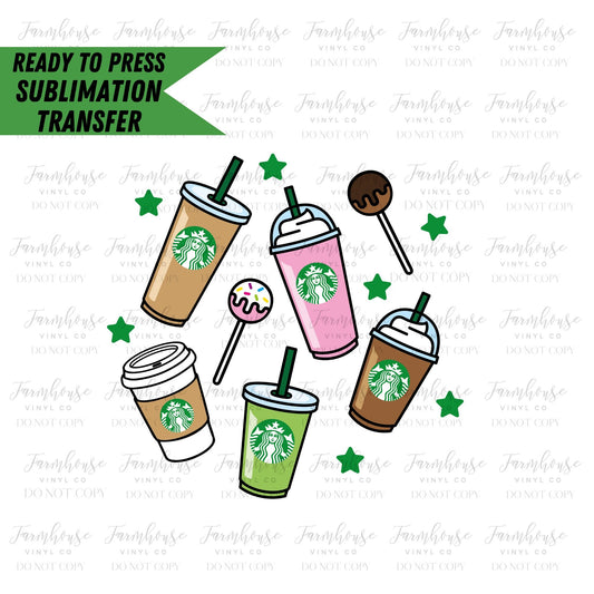 Pink Green Coffee Starbies Design, Ready To Press Sublimation Transfers, Sublimation Prints, Coffee Lover Design, Mommy Me Designs - Farmhouse Vinyl Co