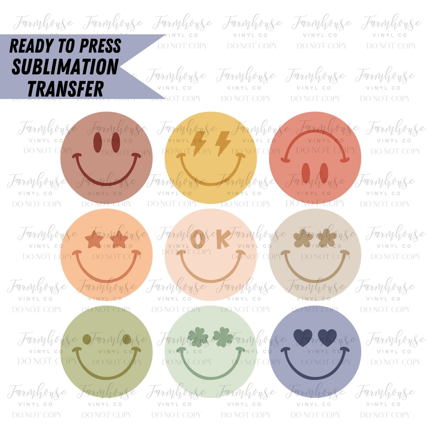 Smiling Face Retro, Ready to Press Sublimation Transfer, Sublimation Transfers, Heat Transfer, Ready to Press, Happy Retro Design - Farmhouse Vinyl Co