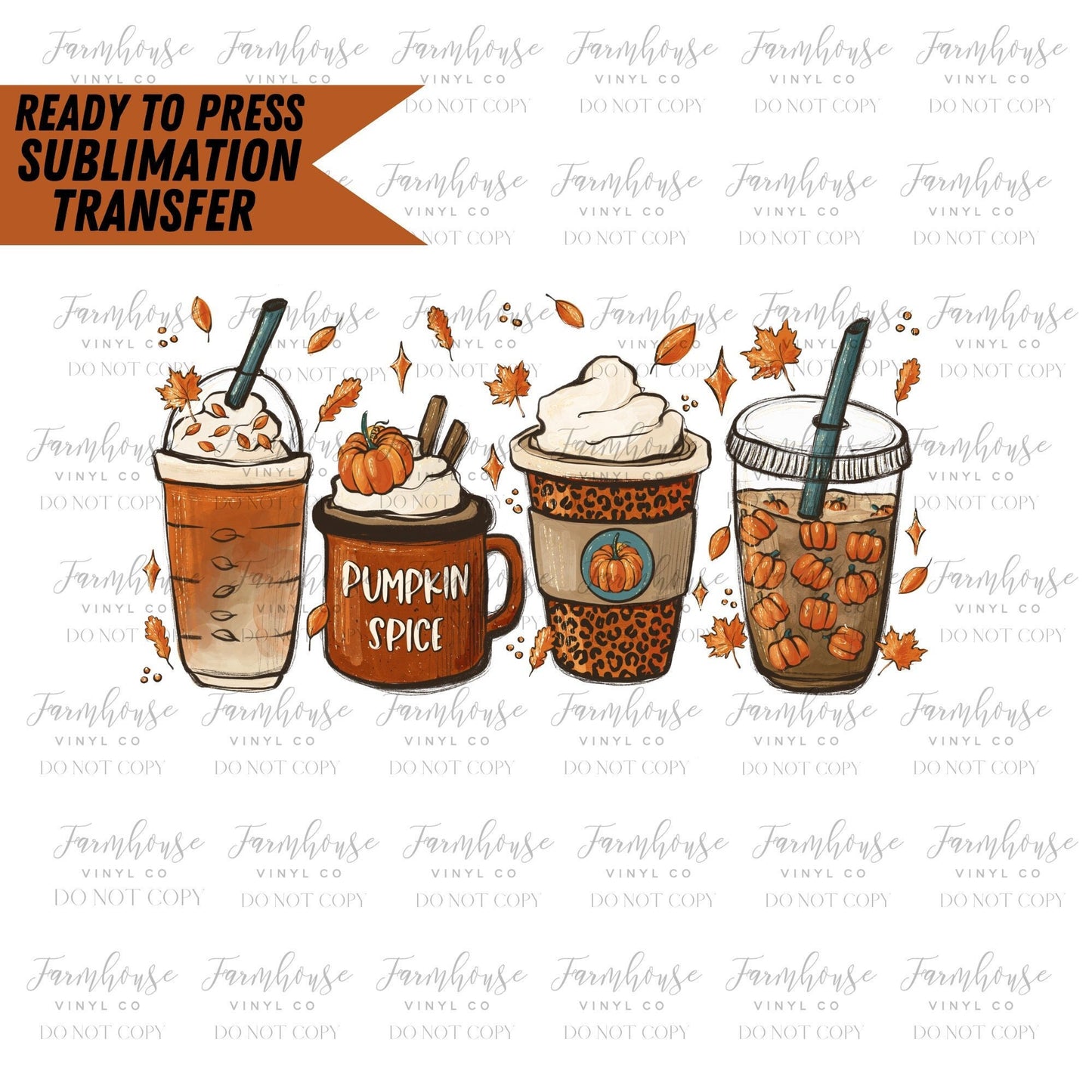 Pumpkin spice latte, Fall coffee, Ready to Press, Pumpkin Spice Latte Iced, Warm Cozy, Autumn Orange, Sublimation design, Graphic Design