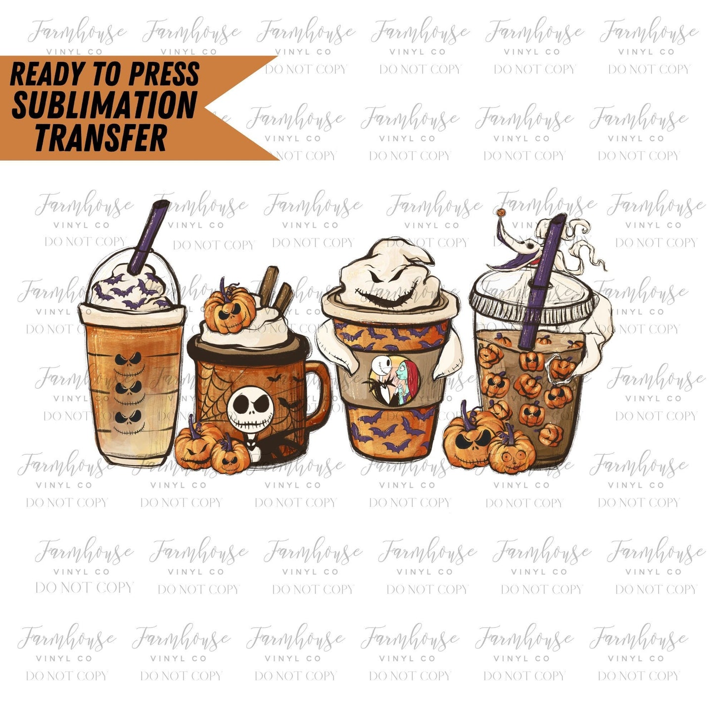 Nightmare Coffee Latte, Ready to Press Transfer, pumpkin spice latte iced autumn orange, Warm Cozy, Sublimation Transfer, Graphic Design