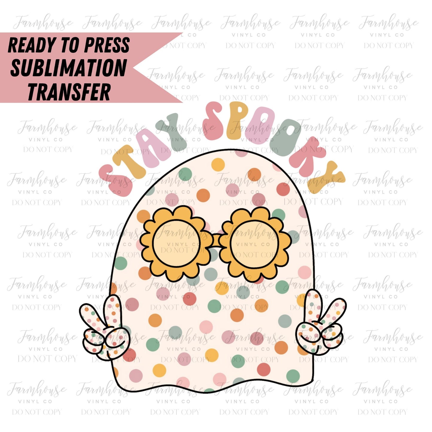 Stay Spooky Retro Ghost, Ready to Press Sublimation Transfer, Heat Transfer, Trending Graphic 22-23, Kids Halloween Design, Floral Fall