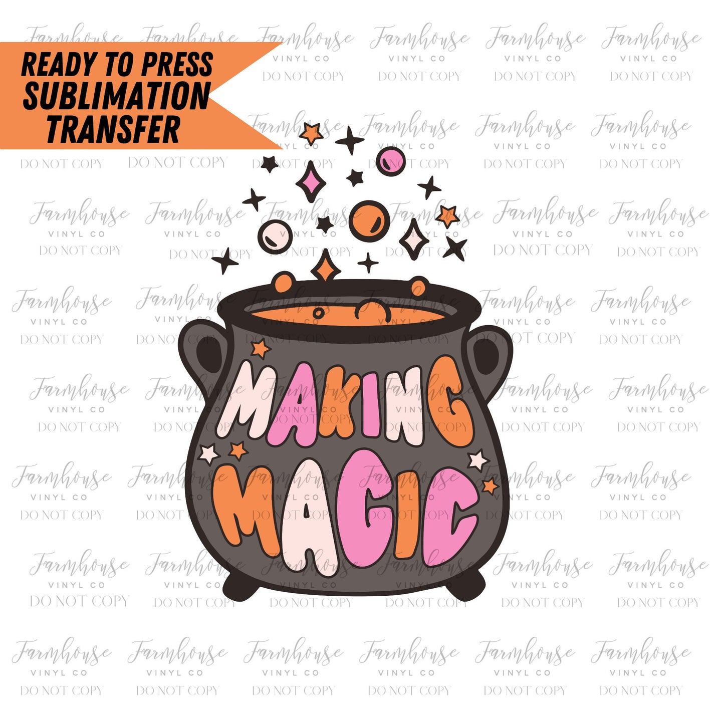 Making Magic Retro, Ready to Press Sublimation Transfers, Sublimation design, Trick Treat, Halloween Retro Design, Cauldron Kids Halloween