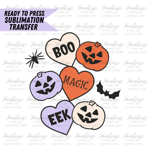 Convo Hearts Pumpkins Design, Ready to Press Sublimation Transfers, Sublimation design, Retro Halloween Lover Design, Happy Pumpkins - Farmhouse Vinyl Co