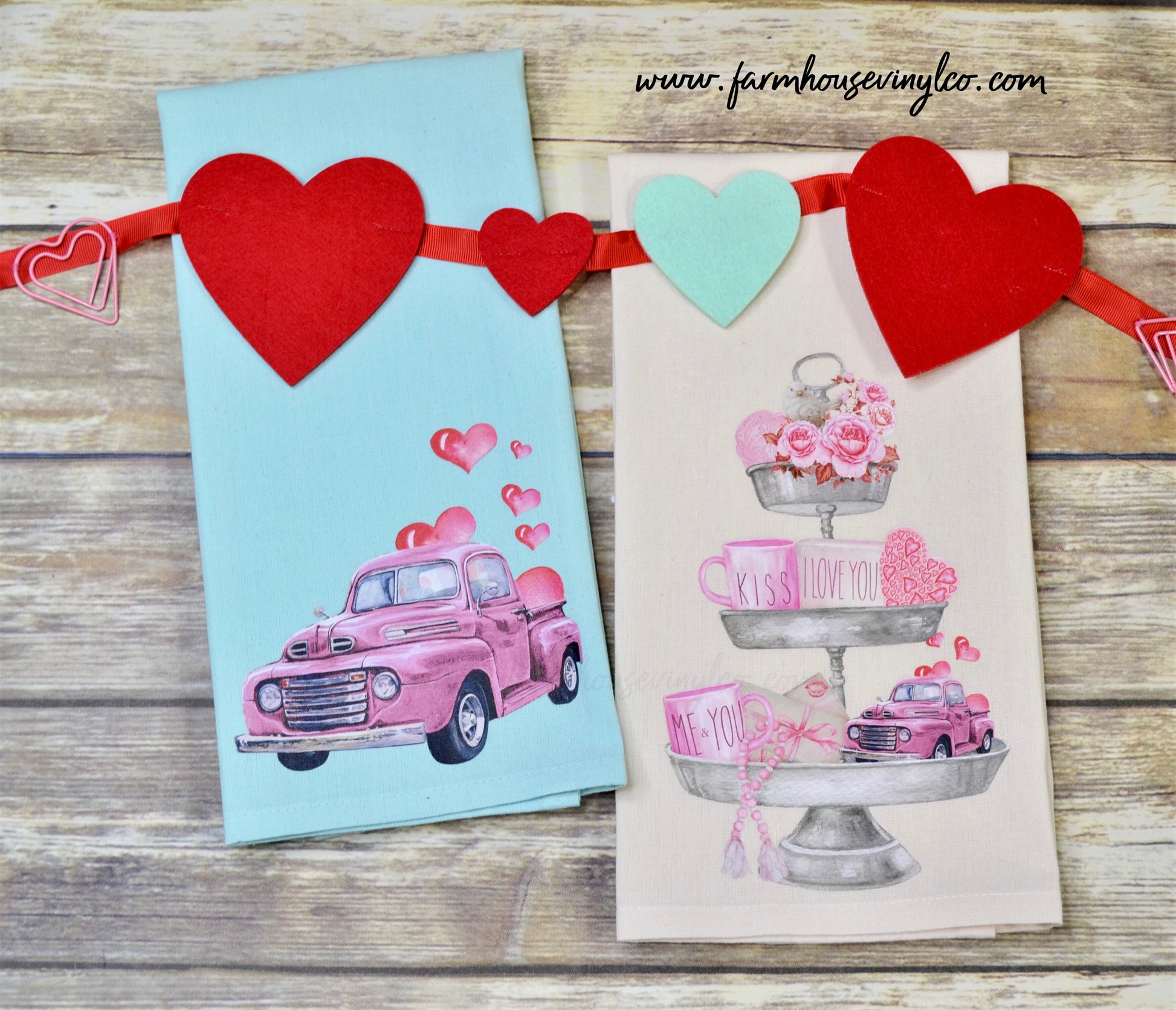 Valentine Tier Tray and Valentine Truck Towels - Farmhouse Vinyl Co