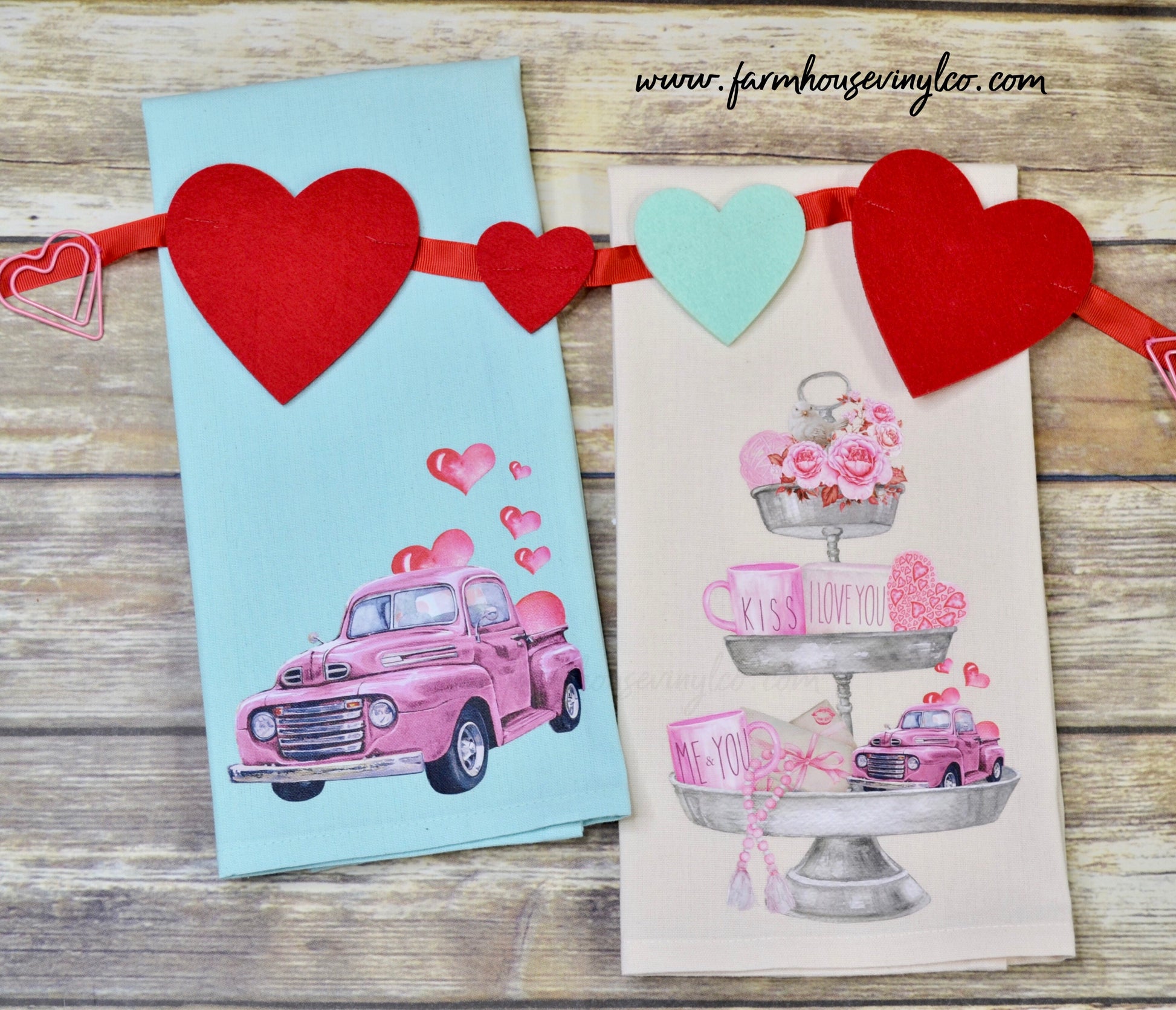Valentine Tier Tray and Valentine Truck Towels - Farmhouse Vinyl Co