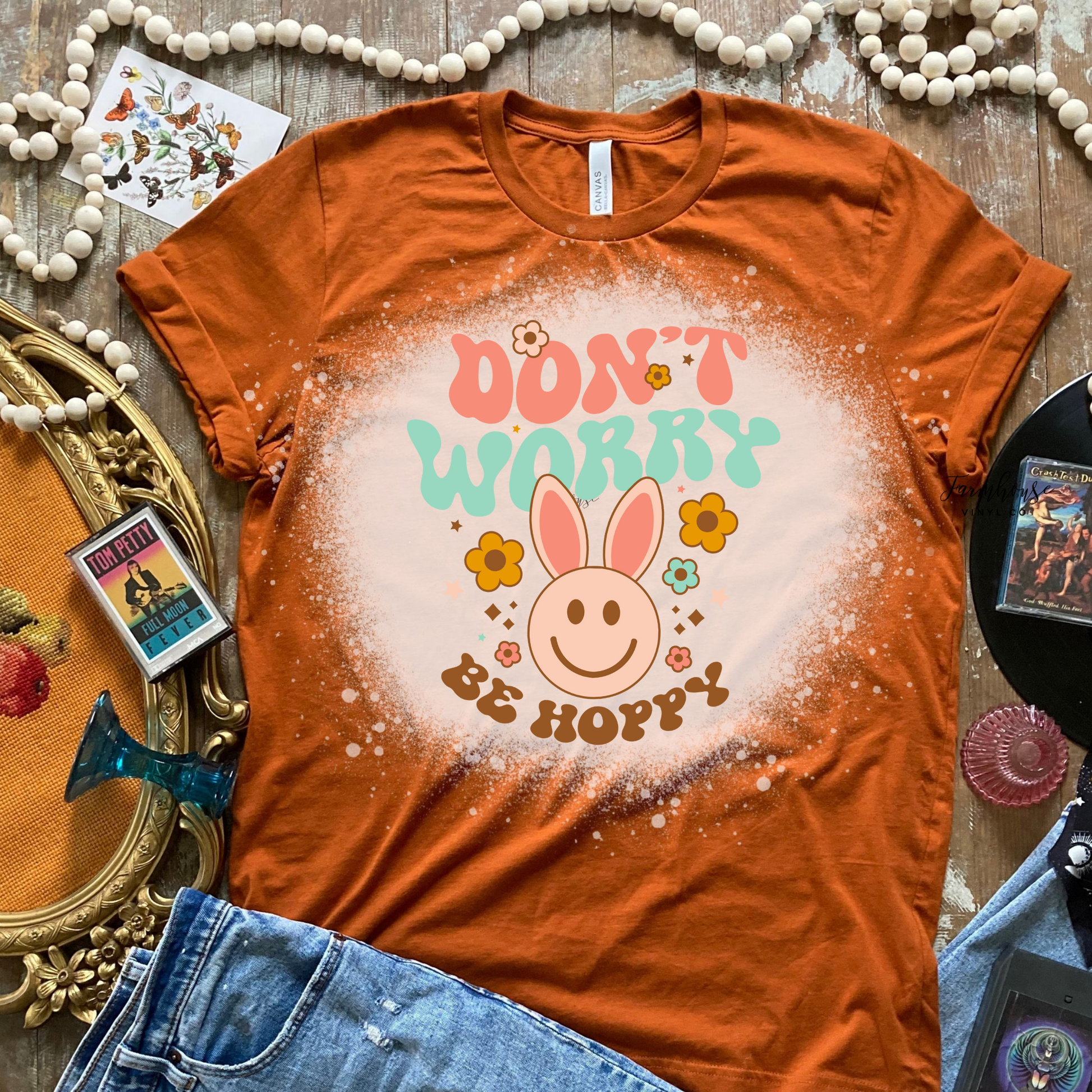 Don’t Worry Be Hoppy Bleached Shirt - Farmhouse Vinyl Co