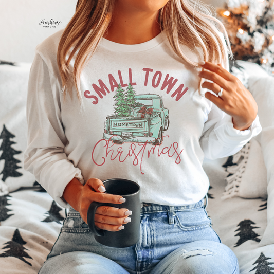 Small Town Christmas Teal Truck Shirt - Farmhouse Vinyl Co
